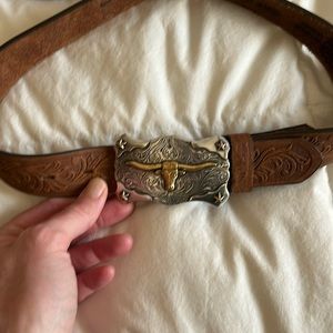 Kids genuine leather belt and brass belt buckle